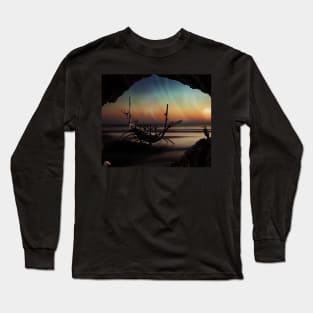 Stranded Boat on Beach at Sunset Long Sleeve T-Shirt